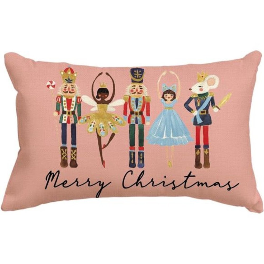 Nutcracker Christmas Pillow Cover Pink Decorative Case Accent Xmas Holiday Decor